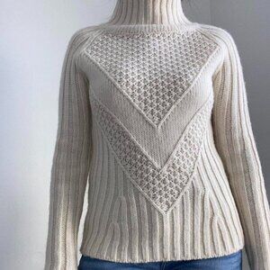 Vintage Banana Republic Cream Merino Alpaca Wool Mock Neck Sweater Size Small
